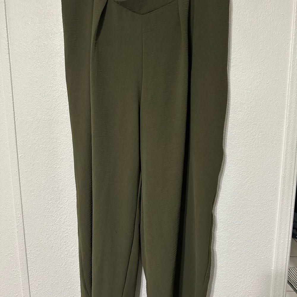 Eytino Olive Green Crossover Waist Wide Leg Pants 2X